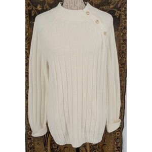 TALBOTS White Sweater Large Heavy Weight Ribbed Preppy Great